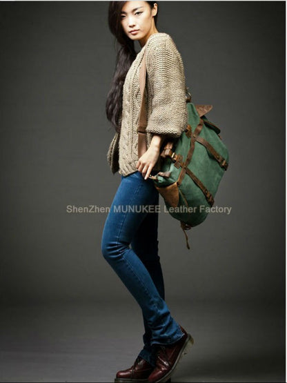 Vintage Military Canvas + Genuine Leather Men Shoulder Bag Sling Crossbody Bag Tote Handbag Men Canvas Messenger Bag  Leisure