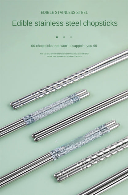 Conjunto de Hashis de Aço Inoxidável para Casa Hashis Reutilizáveis para Adultos Hashis Antiderrapantes Utensílios de Cozinha