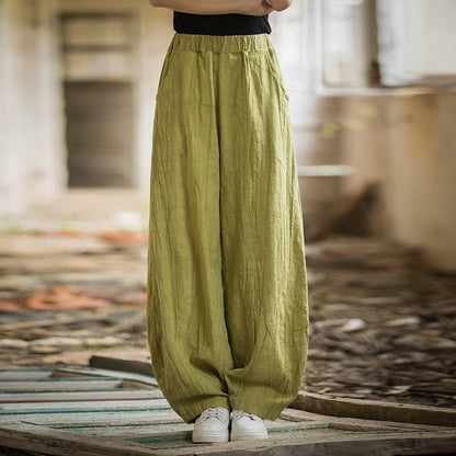 Elegant Women's Cotton Linen Baggy Cargo Pants Vintage Elastic Waist Yoga Trousers Loose Casual Long Wide Leg Oversize Clothes