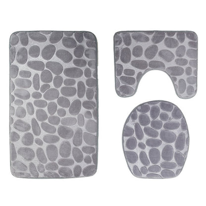 Memory Foam Bath Mat Set 3 Piece with Toilet Lid Cover and Rug Set Combo Toilet Floor Rug Light Grey Geometry