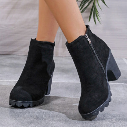 Women Platform Boots Women's Ankle Boots Autumn Fashion Elegant Faux Suede Elegant Concise Solid Colors High Heel Ankle Boots