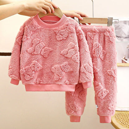 Conjunto de Pijama Infantil Quente Outono e Inverno Meninos e Meninas Roupas Grossas para Casa Roupas de Bebê de Pelúcia Roupas Infantis
