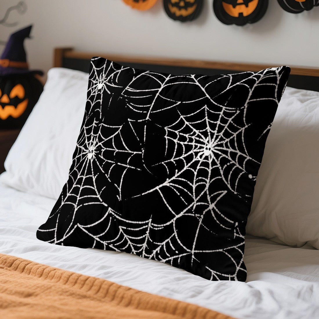 Halloween Ghost Pumpkin Print Cushion Cover Peach Skin Velvet Room Home Sofa Living Office Car Simplicity Pillow Cover 45x45CM