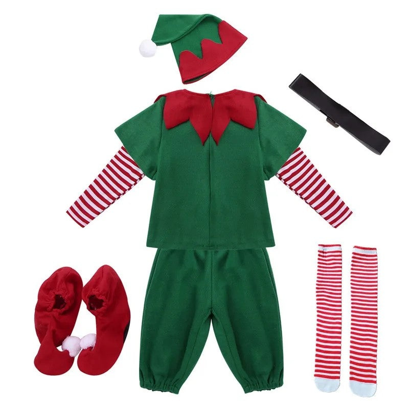 2025 New Christmas Children's and Adult Christmas Elf Costumes, Santa Claus Green Elf Costumes, Cosplay Halloween Costume Set