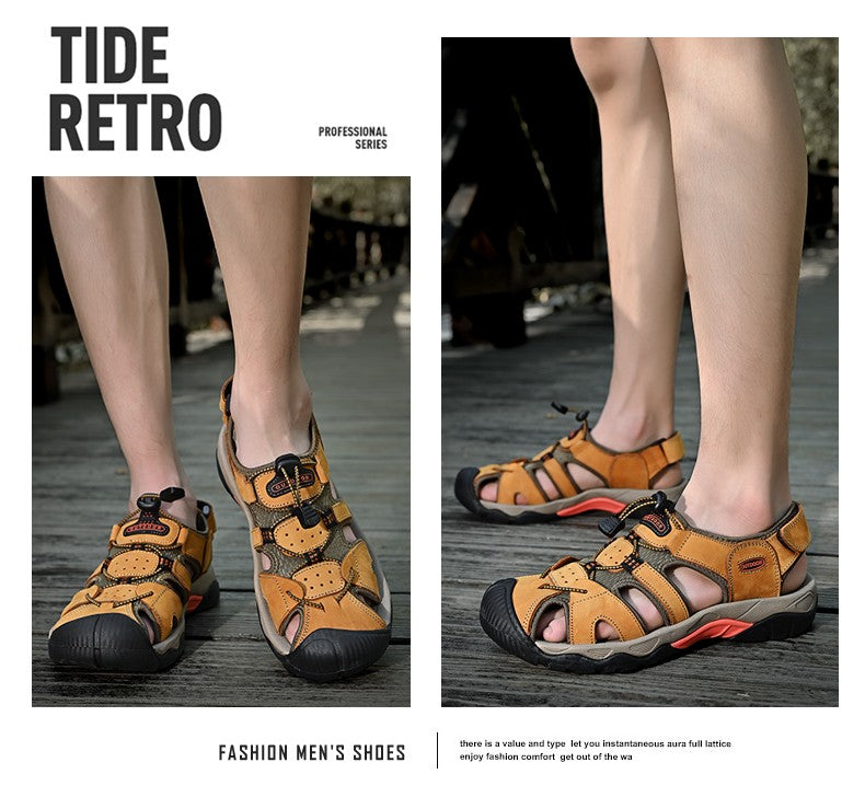 Summer Men's Sandals Classic Genuine Leather Sandals Fashion Outdoor Hiking Shoes Light  Breathable Non-slip Sneakers 38-48