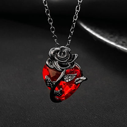 Colar Gótico Rosa Vermelha Amor Joias Y2K Femininas Delicado Tom Prata Pingente Coração Humano Ensanguentado Presentes Personalizados