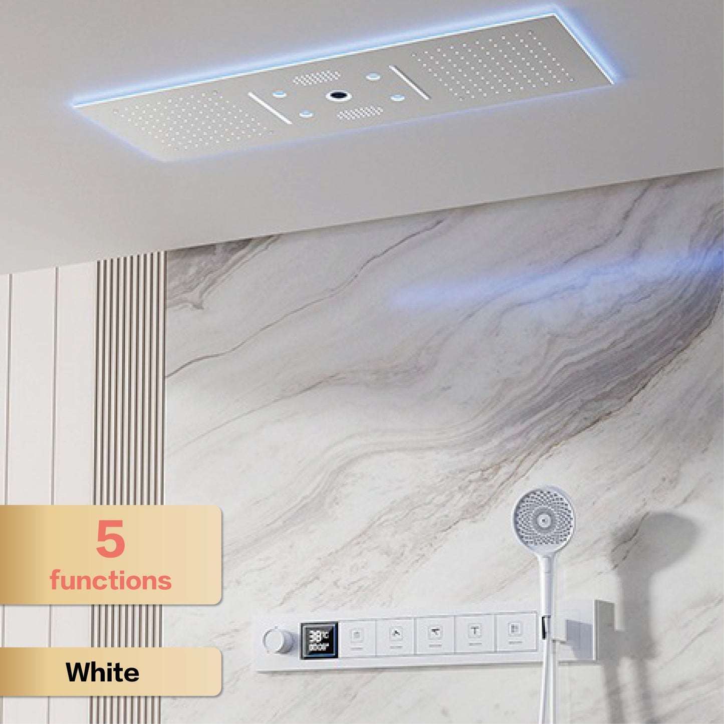 AITANA Sistema de Chuveiro Termostático de Luxo com Display LED em Latão Escurecido, Banheiro, Teto Embutido, Cortina Gigante de Chuva