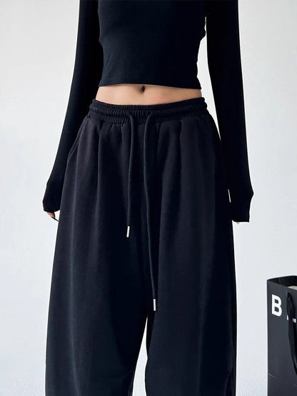 Y2K Harajuku Wide Leg Sweatpants Women Streetwear Baggy Oversize Gray Sports Pants High Waist Drawstring Casual Joggers Trousers