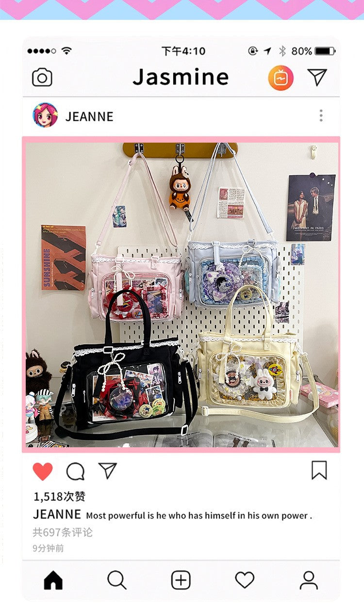 New Japanese Style Transparent Crossbody Bag Cute Candy Color Commuting Shoulder Bag for Girls Simple and Casual Texture Ita Bag