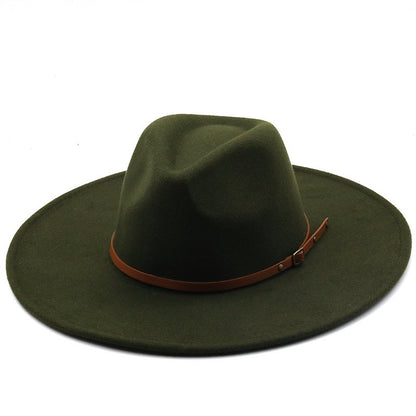 9.5cm Wide Brim Fedora Hats with Brown Belt Autumn Winter Women Party Top Hat Men Jazz Retro Cowboy Felt Cap Panama Sun Hat
