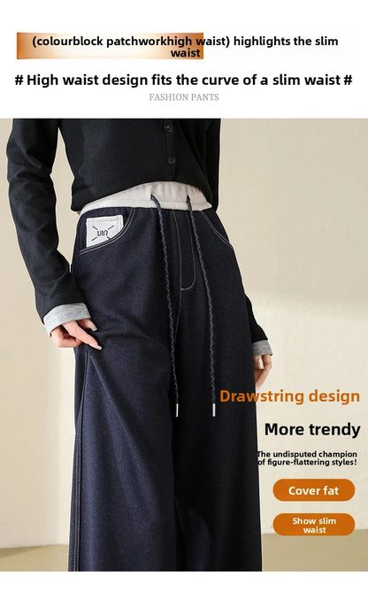 High Waist Straight Leg Jeans Loose Slimming Wide Leg Pants Fashionable Versatile Draping Lengthening Leg Appearances Floor-Leng