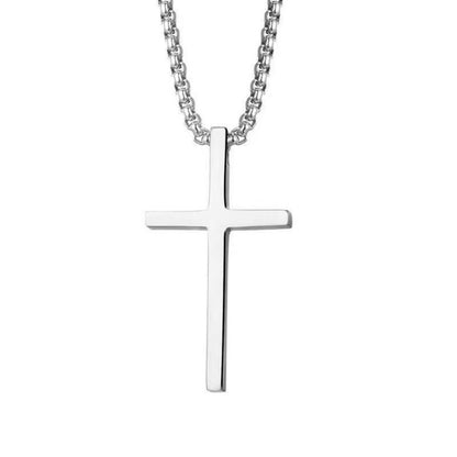Colar com Pingente de Cruz Hip Hop para Homens, Simples, Punk, Cor Prata, Aço Titânio, Corrente Versátil, Acessórios de Joias de Rua