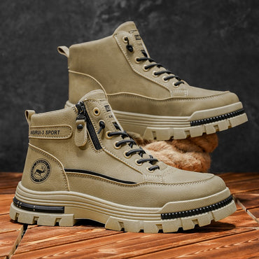 2025 Men's Mid-Cut All-Season Boots - Comfortable Walking, Outdoor Hiking, Thick-Soled Casual Sneakers
