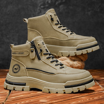 Botas Masculinas Cano Médio para Todas as Estações 2025 - Caminhada Confortável, Trilha ao Ar Livre, Tênis Casuais com Sola Grossa