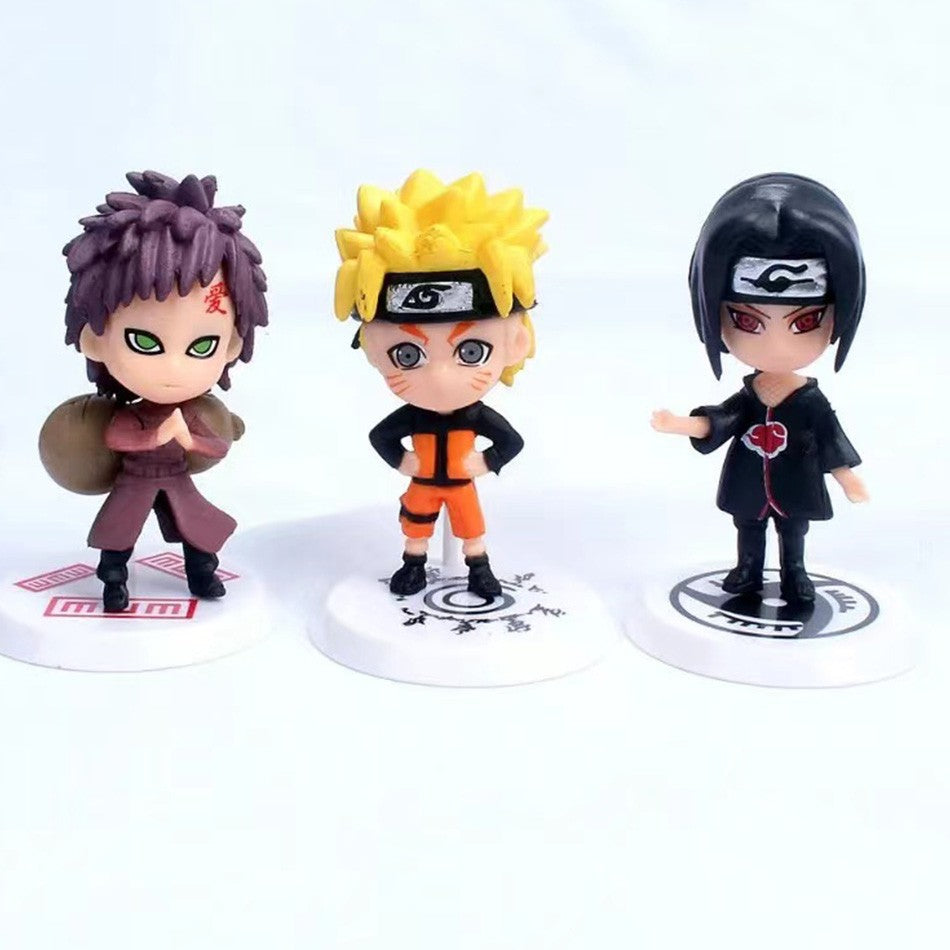 6 Peças/Lote NARUTO Sasuke Gaara Uchiha Madara Boneco 7-8cm 2 Estilos Base de Personalidade Miniaturas de Brinquedo de Presente