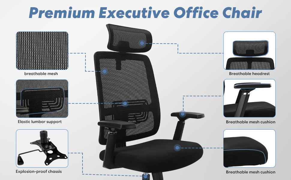 Nova Cadeira de Escritório Ergonômica em Malha com Suporte Lombar Ajustável Inclinação de 120° Cadeira de Computador Confortável com Braços Macios Retráteis