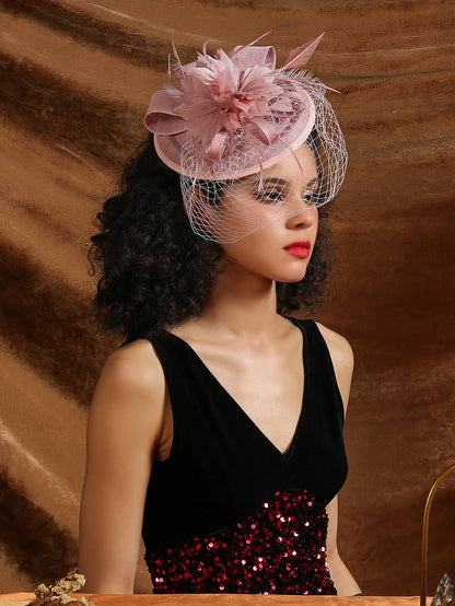 Chapéu Fascinator Fancy Feather Chapéu de Kentucky Derby Colorido Fancy Festa do Chá Tiara de Flores Chapéu Alto Feminino Chapéu de Igreja com Véu