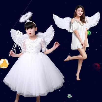 Asas Brancas de Anjo de Pena para Crianças e Adultos, Varinhas Mágicas, Acessório de Cabelo (Halo) para Cosplay, Alças Elásticas, Adereços de Casamento, Halloween e Aniversário