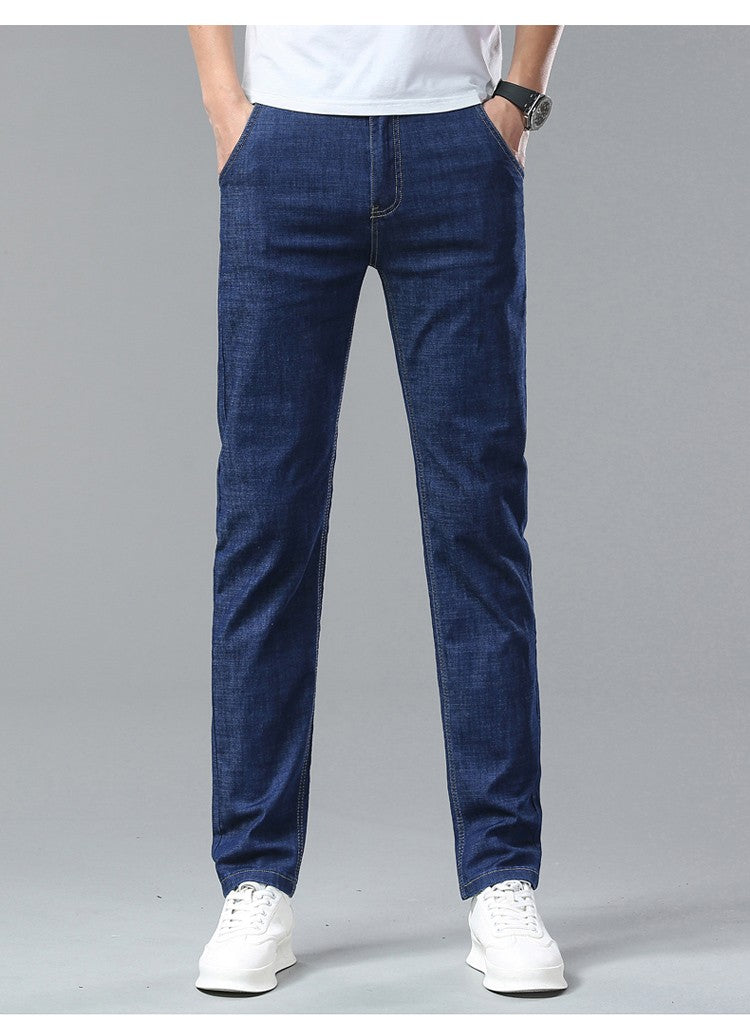 Light Blue Classic Business Casual Cotton Pants Fashion Breathable Denim Elastic Trousers Brand Men's Clothing Straight Jeans
