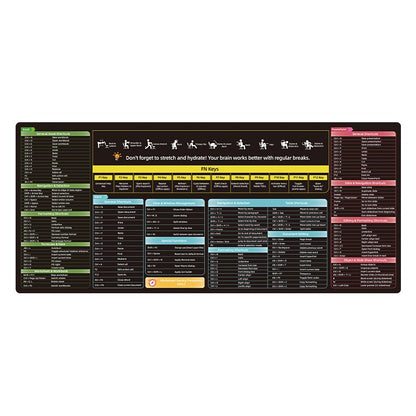 Mousepad com Atalhos do Excel - Grande XL Tabela de Atalhos para Jogos Mousepad Antiderrapante para PC Escritório Planilhas Teclado