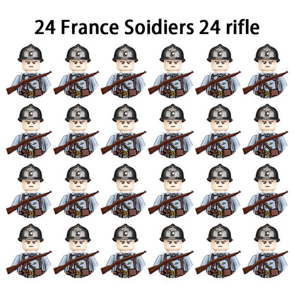 Brinquedos de blocos de montar para crianças: Modelos de Mini Armas de Exército Nacional de Guerra de Soldados de Infantaria da Segunda Guerra Mundial