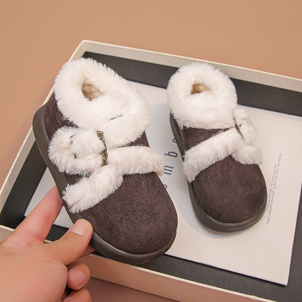 Winter Fur Boots For Girls Thick Warm Children's Plush Snow Boots Soft Warm Velvet Cotton Shoes Winter Kid's Padded Boots