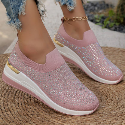 Women Wedges Platform Sneakers Autumn Fashion Round Toe Casual Sports Slip-on Shoes Woman Non Slip Vulcanized Shoes Plus Size 44