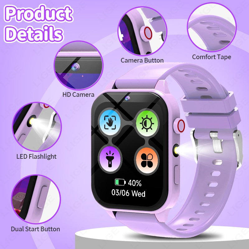 2025 New Children Smart Watch Alarm Clock LED Flashlight Waterproof Kid Watches HD Camera Take Photo Puzzle Game Smartwatch Girl