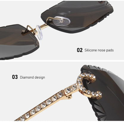 Fashion Rimless Square Sunglasses Vintage Diamond Brand Design Cut Lens Sun Glasses Men Women Metal Frame Luxury UV400 Eyewear