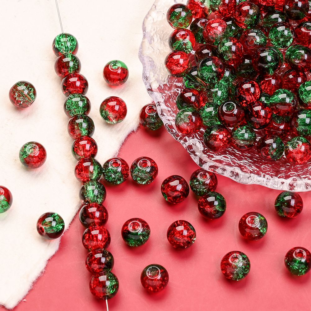 100pcs 8mm Christmas Crystal Glass Crack Beads Red and Green Gradient Spacer Beads for DIY Bracelet Necklace Jewelry Making