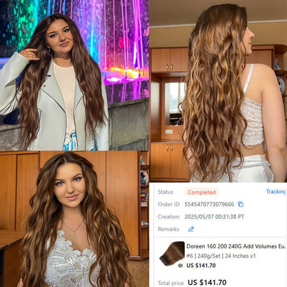 Doreen 160G 200G 240G Série Volume Cabelo Humano Liso Remy Brasileiro Com Tic Tac Extensões de Cabelo Cabeça Inteira 10 Peças 40 a 60 Centímetros