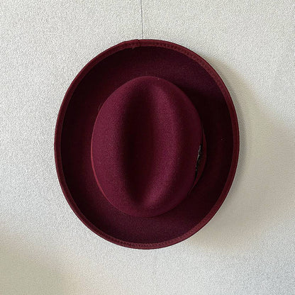 New British Style Wool Felt Fedora Hats for Men Roll Up Brim Homburg Gentleman Church Jazz Hat Party Dress Cap