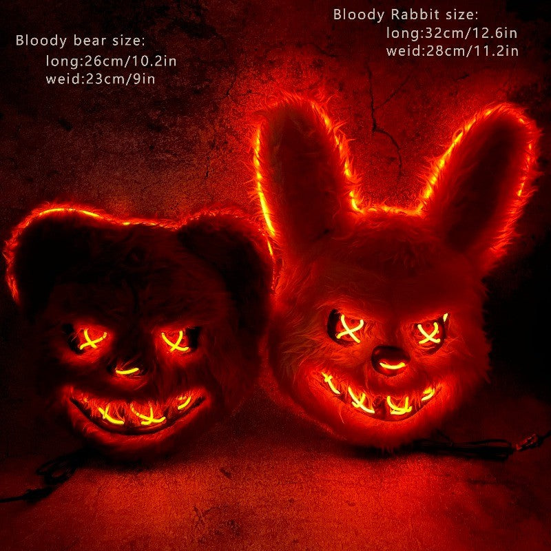 Halloween Cosplay Party Luminous LED Light Face Mask Make-up Horror Rabbit Bear Mask Headgear Cartoon Animal Carnival Head Cover