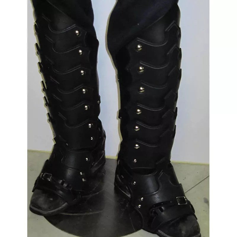 Medieval PU Leather Leg Shin Guards Armor Gaiters Viking Knight Warrior Boot Shoe Cover Greaves Cosplay Costume Larp Accessory