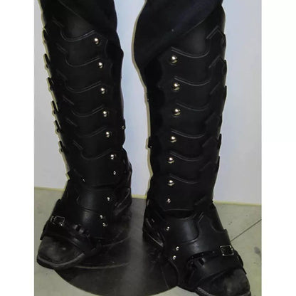Medieval PU Leather Leg Shin Guards Armor Gaiters Viking Knight Warrior Boot Shoe Cover Greaves Cosplay Costume Larp Accessory
