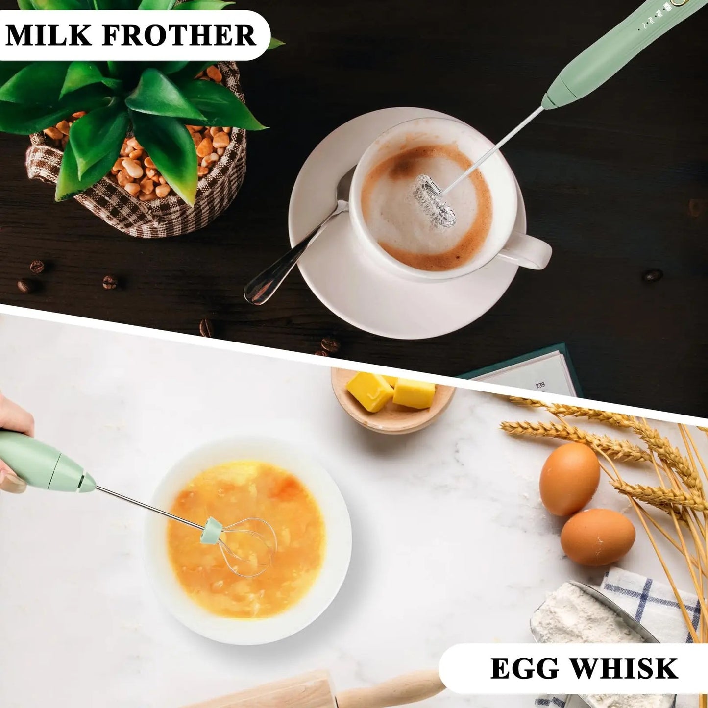 Máquina de café elétrica, batedor de ovos, espumador de bebidas portátil recarregável, batedor de geleia e creme portátil de 3 velocidades, liquidificador de cozinha