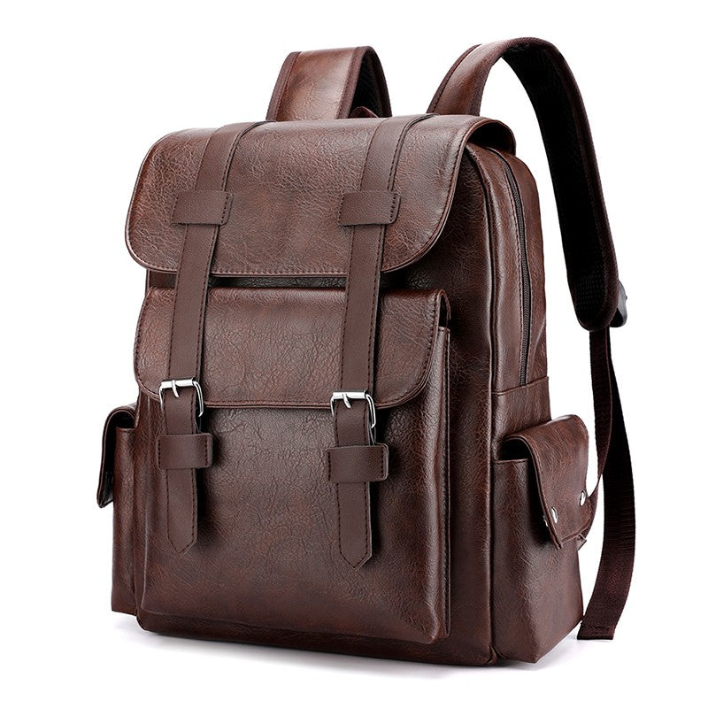 2023 Men Backpack PU Leather Bagpack Large Laptop Backpacks Male Mochilas Black Schoolbag For Teenagers Boys Brown Sac A Dos