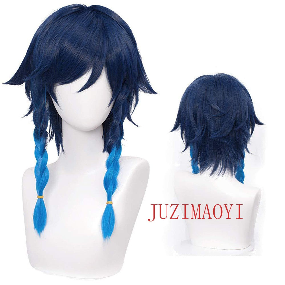 Genshin Impact Venti Cosplay Wig Unisex Blue Wig Cosplay Anime Cosplay Braid Wigs Heat Resistant Synthetic Wigs Halloween