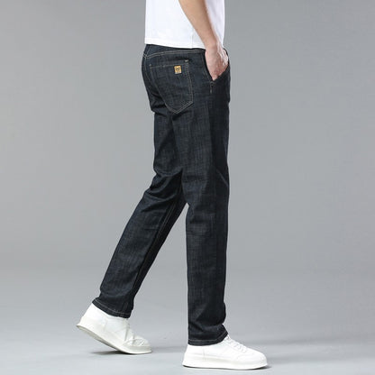 Light Blue Classic Business Casual Cotton Pants Fashion Breathable Denim Elastic Trousers Brand Men's Clothing Straight Jeans