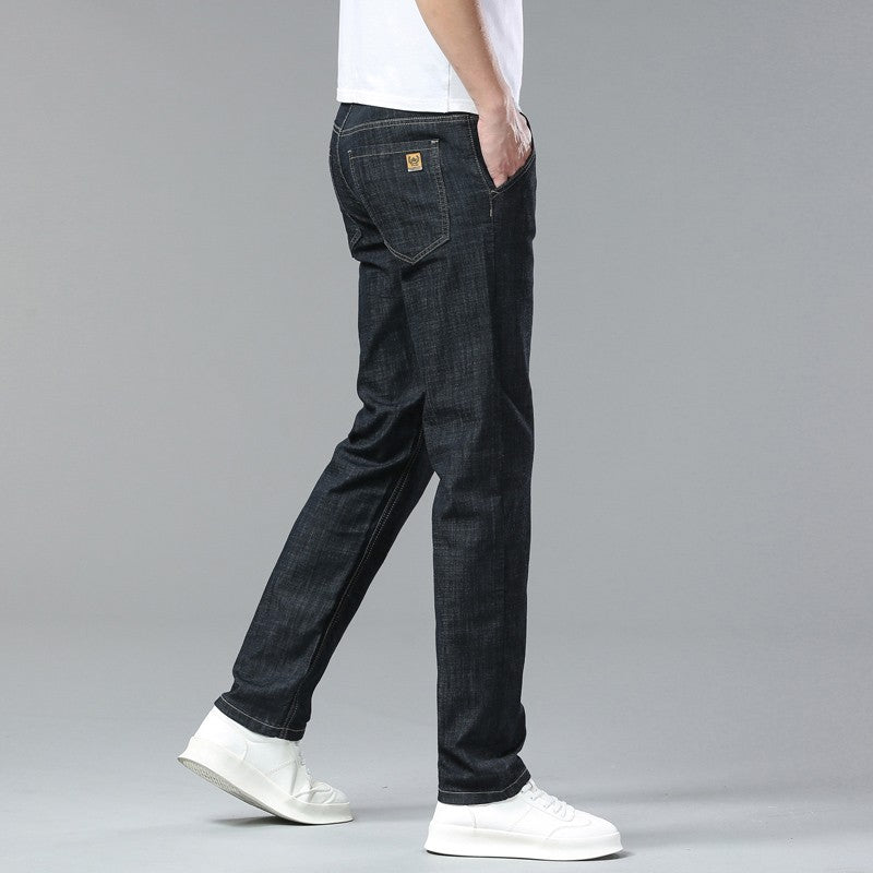 Light Blue Classic Business Casual Cotton Pants Fashion Breathable Denim Elastic Trousers Brand Men's Clothing Straight Jeans