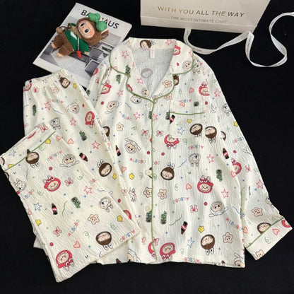 Harajuku Style Kawaii Sweet Loungewear 2 PC Set Line Star Dog Print Cute Casual Women's Pajamas Autumn Long New Fashion Homewear