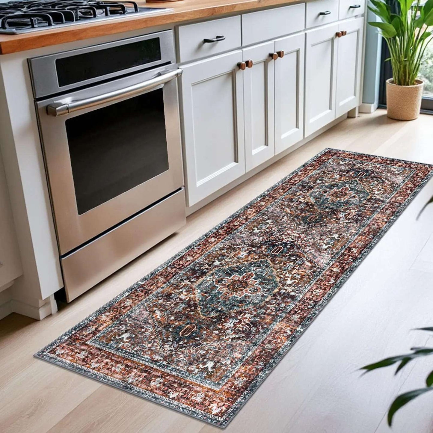 VIKAMA Persian Flannel Carpet Living Room Mat Hallway Mat Sofa Mat Bedroom Bedside Rug Long Rug Non-slip Washable Home Decor