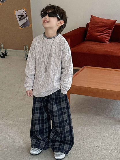 2025 Autumn Winter Cotton Boys Casual Pants Children Fleece-Lined Kids Plaid Loose Long Trouser Soft Warm 3-12 Years Outfit