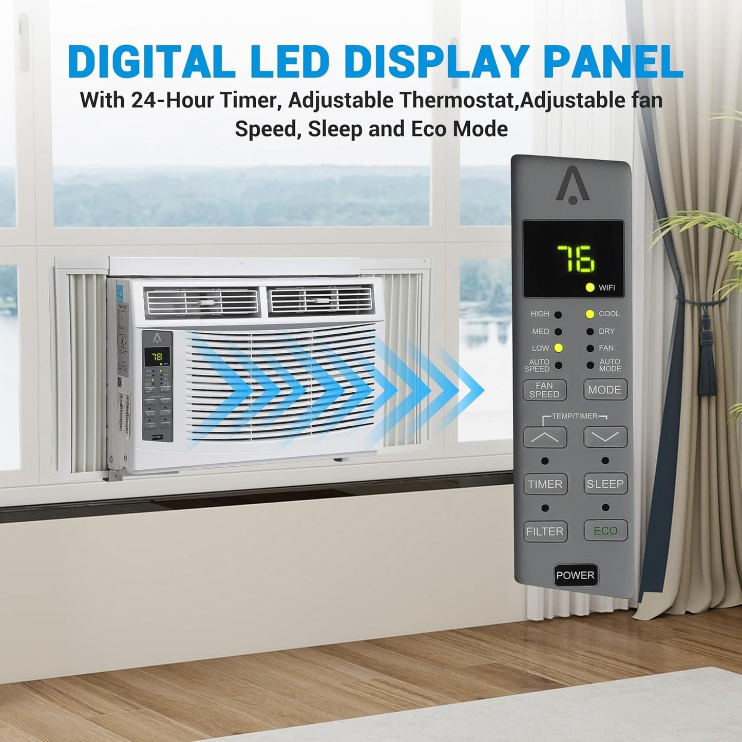 Ar Condicionado de Janela 6.000 BTUs AC de Janela Resfria até 23 m² c/Controle Wi-fi e Modos 4 EM 1 Resfriar Desumidificar Ventilar e Automático