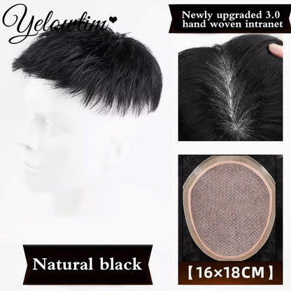 Peruca Masculina Sintética Curta com Topo de Cabelo Yelowtim para Jovens com Calvície, Queda de Cabelo, Entrada Alta, Extensões de Cabelo com Clip
