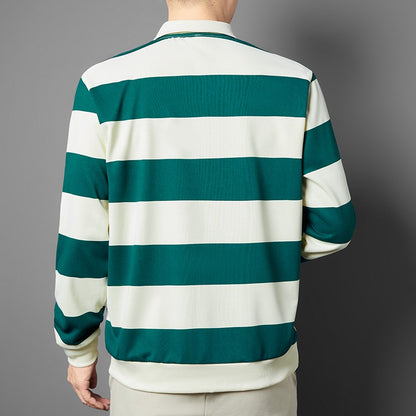 2025 Men's New Striped Long Sleeved Polo Shirt Casual Fashion Autumn Winter Versatile Top