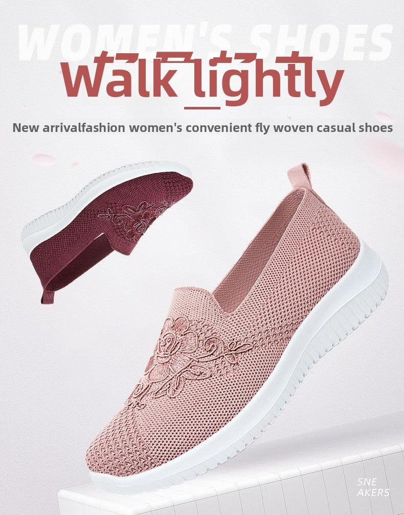 Women's Fashion Vulcanised Trainers 2025 Round Toe Breathable Flower Mesh Casual Flat Slip-On Women's Casual Vulcanised Shoes