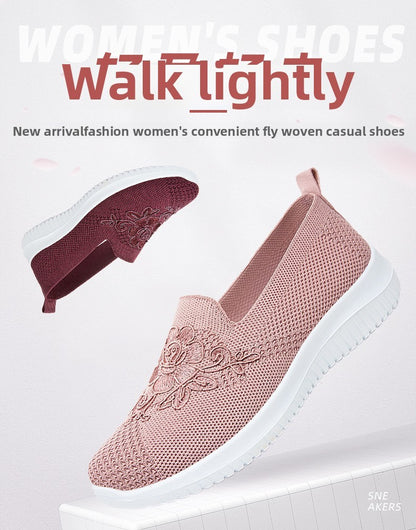 Women's Fashion Vulcanised Trainers 2025 Round Toe Breathable Flower Mesh Casual Flat Slip-On Women's Casual Vulcanised Shoes
