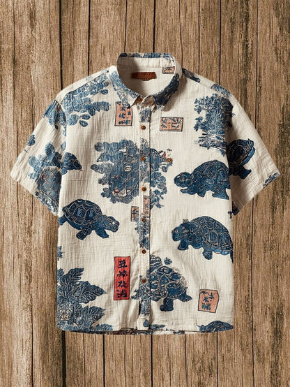 Hawaiian Summer 3D Cat Printed Men's Linen Shirt Casual Short Sleeve Shirt Loose, Vintage, Funny Men's Costume