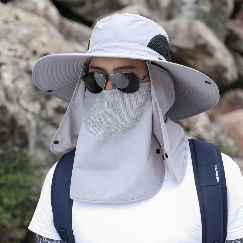 Chapéu Pescador Masculino de Verão com Lenço de Pescoço, Proteção Solar, Montanhismo, Pesca, Respirável, com Lenço Protetor de Sol